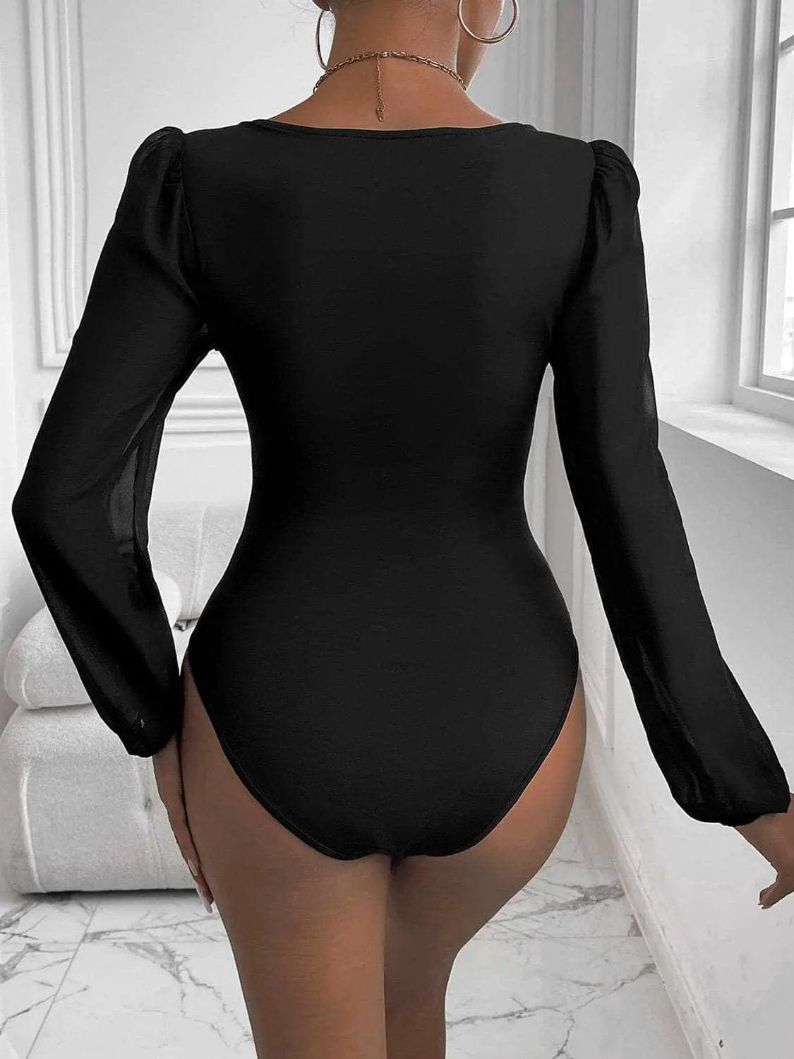 Chic long sleeve bodysuit - sheer, stretchy - Love Salve